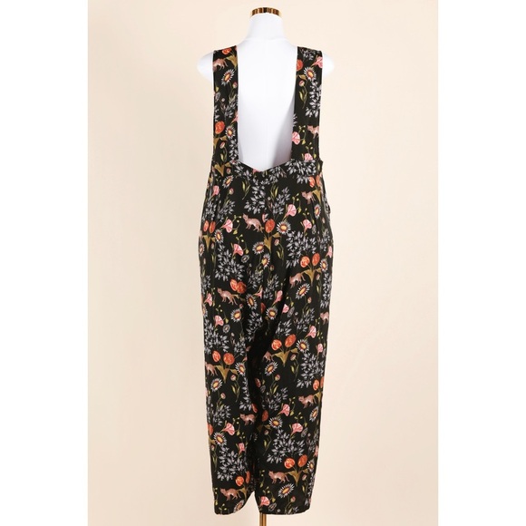 Sz 4X Neon Rose Cats In The Garden Open Back Floral Patterned Black Jumpsuit GUC - Picture 3 of 6